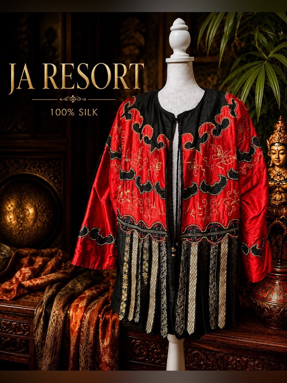 Vintage JA Resort 100% Silk Embroidered Jacket India Boho Artwear Medium